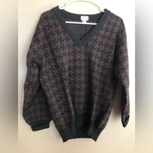 Vintage NEIMAN MARCUS Black & Brown Geometric Wool V Neck Sweater  Size S